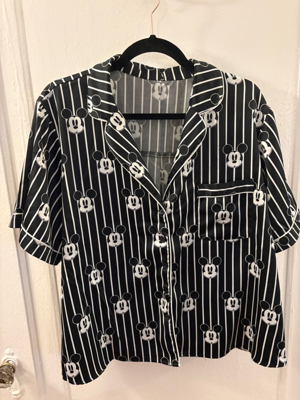 Black & White Mickey Short-Sleeve Silky Pajama Set